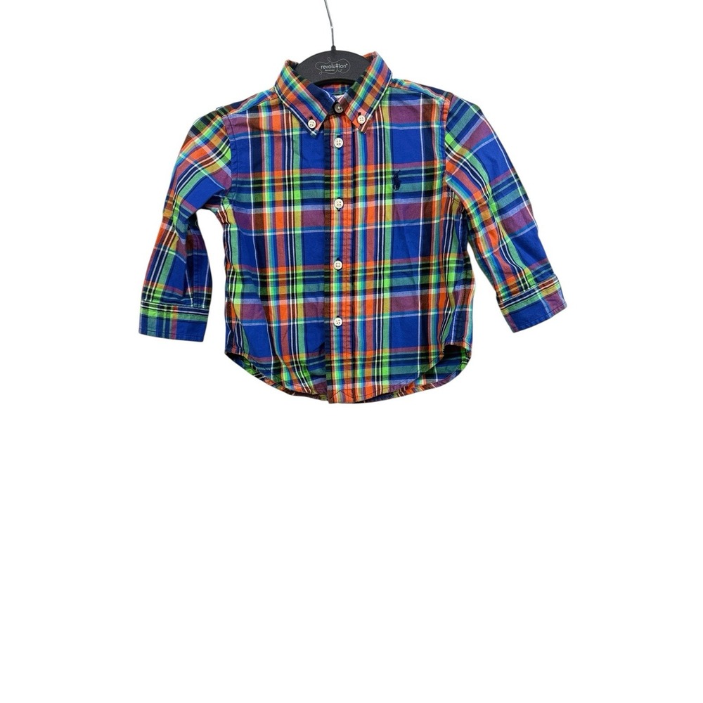 Ralph Lauren Boys 12 Mo Multicolored Plaid Long Sleeve Buttoned Down Shirt Logo